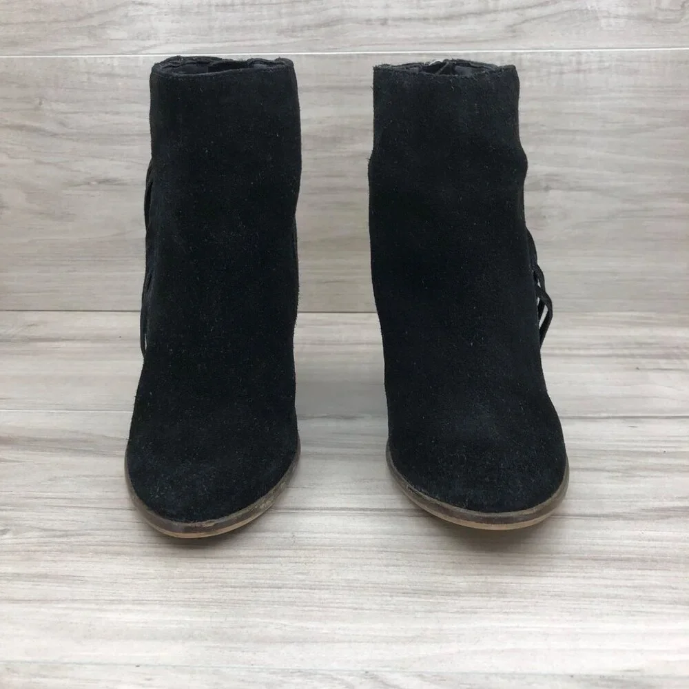 Steve Madden Ankle Boots Womens 8 Black Suede Leather Fringe Zip Booties